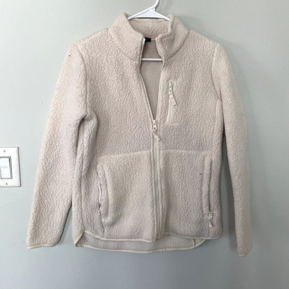 Talbots white full zip fleece sweater pockets casual comfortable women size S